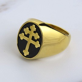 Valily Lorraine Cross Ring Gold Stainless Steel Big Crux Vera Signet Ring Magnum Pi Ring for Men Gift Size 11