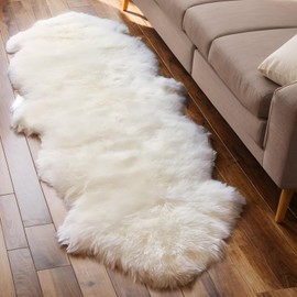 AOGELAN Fluffy Shaggy Fur Genuine Sheepskin Area Rug for Soft Fur Pray Throw Pup Irregular Rug, Chair Sofa Seat Cover, Bedroom, Living Room, Double Pelt (Ivory, 2x6ft)