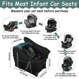 SCTEL Infant Car Seat Travel Bag Fit Doona Car Seat Stroller and Base, Chicco Keyfit 35 and Base, Doona Travel Bag with Wheels, Padded Car Seat Bags for Air Travel, Nuna Travel Bag with Zipper Pocket