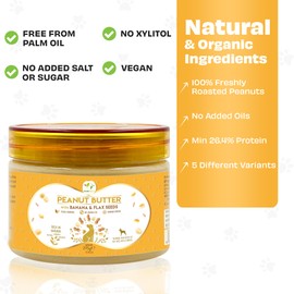 Peanut Butter for Dogs - 100% Natural | Supports Healthy Digestion | Food Toppers for Dogs | No Added Salt/Oil/Sugar | Perfect for Training & Rewards (9.70oz) (9.70oz, Banana and Flaxseeds)