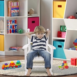 Hngilkoo Kids Wooden Indoor Rocking Chair for Toddlers Comfy Recliner Rocker for Baby Children Ages 3-6 Outdoor Lounge Chair Girls Playroom White