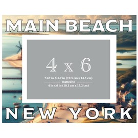 R and R Imports Main Beach New York Souvenir Wooden Photo Frame Matted 4 x 6 Inch - Full Color Destination Design Keepsake 2-Pack