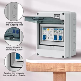 CHENGPI Surface-Mounted Fuse Box IP65, Surface-Mounted Distributor Small Distribution, Distribution Box for Home/Office/Shopping Mall, Circuit Breaker 40A, Air Switch 10A + 16A/5 Modules