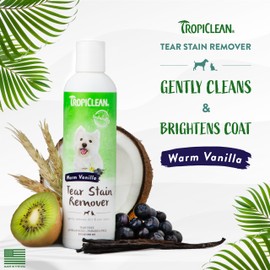 TropiClean Warm Vanilla Tear Stain Remover for Dogs | Tearless Blueberry Facial for Dogs | Ideal for White Dogs & All Other Coats | Cat Friendly | Made in the USA | 8 oz.