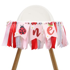 Ladybug High Chair Banner - Our Little Love Bug 1st Birthday Decorations, Ladybug with Daisy First Birthday Highchair Banner, Our Little Ladybug Is Turning One Party Decor
