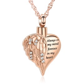 shajwo Cremation Jewelry Angel Wing Heart Urn Necklace for Ashes for Women Men Memorial Keepsake Human Pendant,Rose Gold