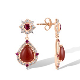 Santuzza 925 Sterling Silver Pear Shape Dyed Red Agate Earrings Created Ruby Cubic Zirconia Stud Earrings for Women