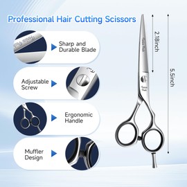 Fenice Peak 5.5'' Hair Cutting Scissors Set, Professional 440C Stainless Steel Barber Shears Kit with Cutting & Thinning Scissors, 9 PCS Hairdressing Tools for Men Women Salon Home Use