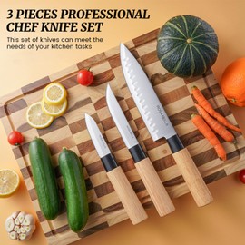 RETROSOHOO Kitchen Knife Set, 3 Pieces Professional Chef Knife Set for Home Kitchen, Sharp Cutting Stainless Steel Knives with Ergonomic Wood Handle, Cooking Knife with Gift Box for Girl Women (3PC)
