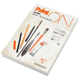 Clairefontaine cf96538 Paint on A5 Pads, White, 40 Sheets, 250 g/m², Mixed Media Paper, PEFC Certified, Acid Free, ISO9706 Standard, Watercolor, Oil Painted, Pastel, Acrylic Ink Pencil, White