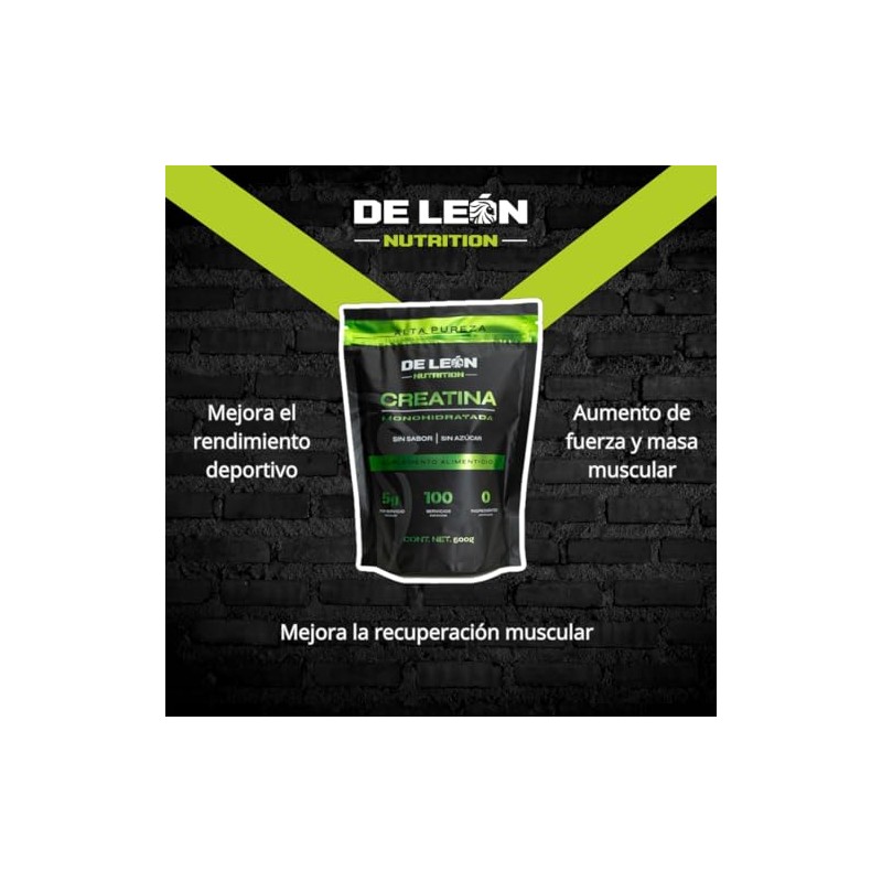 Creatina Monohidratada sin Sabor ni Azúcar de De Leon Nutrition,