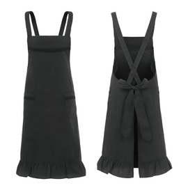 Terra Distribution Pinafore apron for Women with Pockets [ Designed in Japan ] Waitress Maid Apron Fits US Size 8-10, Ideal for Cooking (Black)