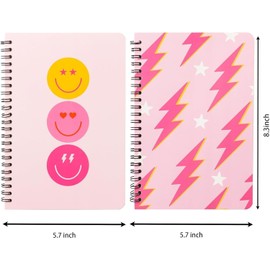 BeYumi 2 A5 Preppy Spiral Notebooks for Teens Girls Back to School Y2K Hardbound Journal for College Student Happy Smile Hardcover Notebook, Pink Notebooks Notepad Diary for Preppy School Supplie