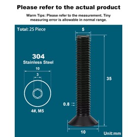 Drenky M5 x 35 mm Countersunk Screws Stainless Steel V2A VA A2 Countersunk Head Screws DIN 7991 / ISO 10642 Threaded Screws Rustproof Socket Screws Metric Standard Thread Pack of 25 Black