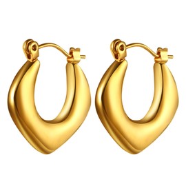 Flongo Women's Gold Chunky Earrings: Thick Geometric Stud Earrings Heart Triangle Small Hoop Huggie Chunky Folding Hoop Earrings Stainless Steel Gold-Plated Statement Earrings Dupes Fashion Jewellery