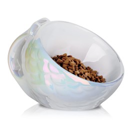 Nihow Cat Food Bowl：5.7 Inch Ceramic Raised Cat Food Bowl for Protecting Pet's Spine - Elevated Pet Bowl Cat Dish for Dry Wet Cat Food - Colorful White (4OZ /1 PC)