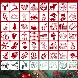 56 Pcs Christmas Dot Painting Templates Stencils Perfect DIY Christmas Pattern Stencils for Scrapbooking Drawing Wall Floor Decor DIY Rock Painting Art Projects (3inch)