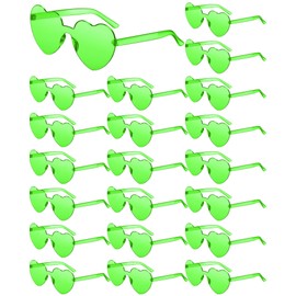 Frienda 20 Pairs Heart Shaped Sunglasses Rimless Candy Color Glasses for Women Men Party Favor(Fluorescent Green)