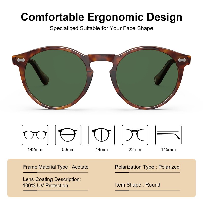 CARFIA Vintage Polarized Sunglasses for Men UV400 Protection Hand-polished Acetate