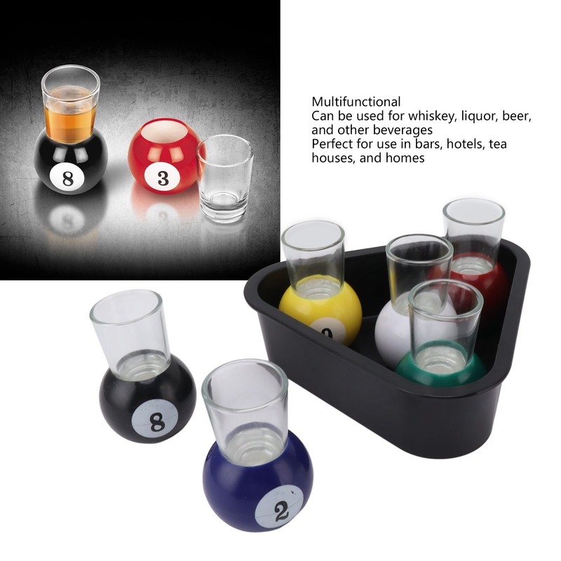6pcs Billiards Pool Balls Shot Glasses Set Multicolor Pool Balls