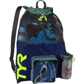 TYR Big Mesh Mummy Backpack for Swim, Gym and Workout Gear, Black, 40-Liter Capacity