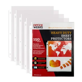 Office Werks Archival-Quality Document Protectors | Reinforced Clear Sheet Sleeves | Acid-Free 150 Pack | Heavy-Duty 3-Ring Binder Compatible | Transparent Letter-Size Page Covers