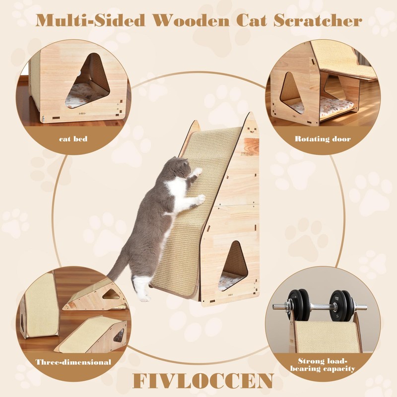 FIVLOCCEN Enhanced Wood-Framed Cat Scratching Post: Large Sisal Cat Scratcher,