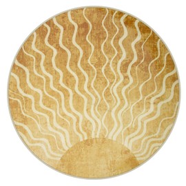 Wonnitar Sun Print Round Area Rug, Boho Washable 5ft Circle Rug Soft Kids Room Rug, Gradient Yellow Round Rugs for Living Room Non-Slip Play Rugs for Playroom Classroom Bedroom Entryway