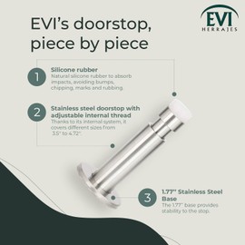 Wall Mounted Doorstop | Natural Silicone White Rubber | Adhesive or Screw Installation | Stainless Steel | 3.5''-5.11'' Regulable Length | Mod. 182 and KIT