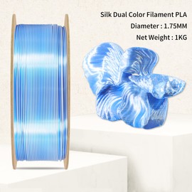 BBLIFE Bicolor Double Colors Silk Sapphire Blue White PLA Coextrusion Filament, 1.75mm 2 Colors in 1 Printing Multi Colored Silk PLA, Widely Fit for 3D Printer, 2.2lbs/1KG Dual Color 3D Silk Material