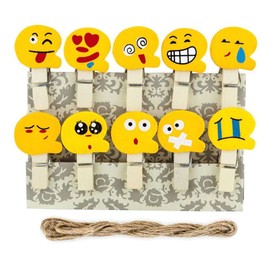 Xit Emoji Faces Photo Peg Pins for Fuji Instax Photos Wooden Craft Clips 10 Pack