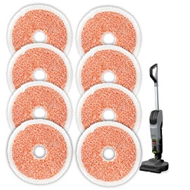 (8 Pack) 3764 Replacement Mop Pads Compatible With Bissell SpinWave + Vac Cordless 37643/3764, Hard Floor Spin Mop + Vacuum, Heavy Duty Scrubbing Mopping Pads, Orange Pads 8 Pieces