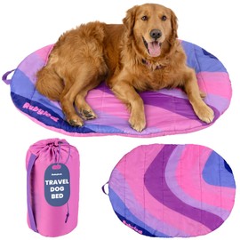 Travel Dog Bed (42" x 30") – Foldable, Roll-Up Camping Dog Bed – Waterproof, Soft & Durable Mat with Extra Padding – Compact & Packable – Machine Washable – for Large & Small Breeds - Pink