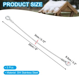 MECCANIXITY 304 Stainless Steel Lanyard Cable 20cmx3mm, Clear Vinyl Coated Eyelets Ended Short Wire Rope Lanyard Safety Tether, 5Pcs