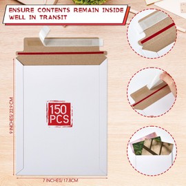 Fainne 150 Pcs 7 x 9 Inch Rigid Mailers Kraft Cardboard Envelope Bulk Self Adhesive Flat White Mailers for Office Mailing Shipping Document Photo Letters Cd Packaging Supplies