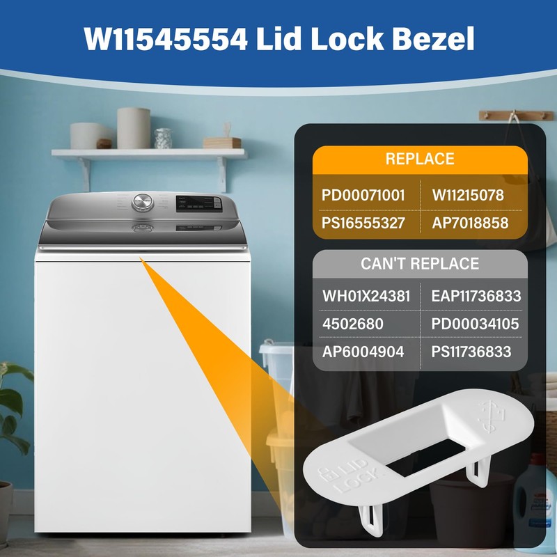 W11545554 W11559688 Washer Lid Lock Bezel Replacement Compatible with Whirlpool