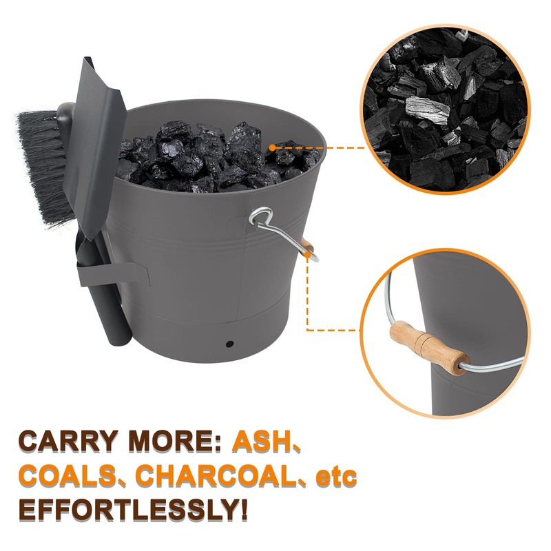BRIAN & DANY Ash Bucket with Lid, 2.6 Gallon Fireplace