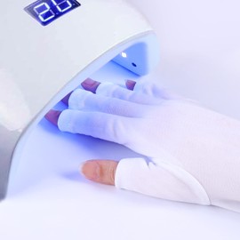 SIUSIO Guantes de protección contra rayos UV, mangas protectoras UV, guantes sin dedos para manicura de gel, protegen las manos de lámparas LED, secador de uñas, herramienta de protección profesional para el cuidado de la piel, arte de uñas