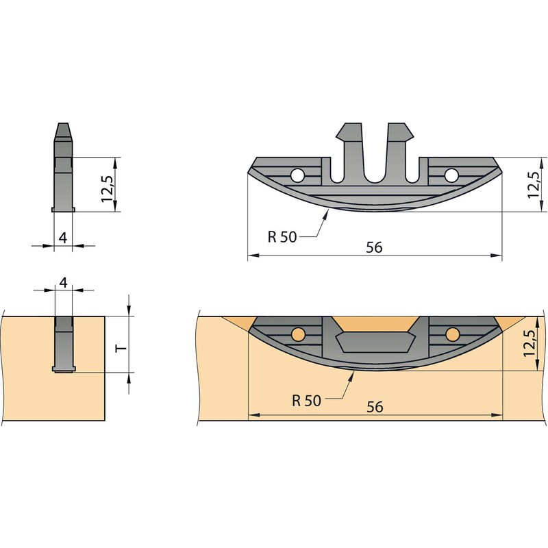 Gedotec KNAPP FAST Universal Sliding Connectors Wooden Connector Plastic Grey