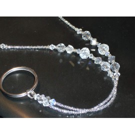 Eyeglass Chain Clear Crystal Faceted with RING "Mary" Glass 28 inches