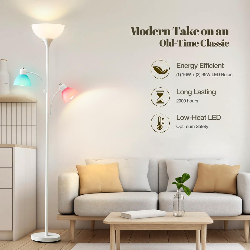 Luvkczc White Floor Lamp, 72" Tall Standing Floor Lamp with