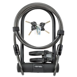 Bike U Lock with Cable | Via Velo Heavy Duty Anti-Theft Bicycle U Lock Sold Secure Silver 15mm Shackle Inner Dim 9 x 4.5 in with 10mm x 6Ft Length Cable Security Lock for Bike Electric Bike Scooter