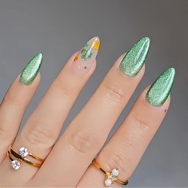 BFY Cat Eye Press on Nails Medium Purple Almond Fake Nails (Style 11, standard)