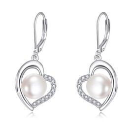 SHEAISRS Pearl Dangle Earrings for Women 925 Sterling Silver Pearl Drop Earrings White Pearl Earrings Dangling Wedding Jewelry Birthday for Women Her