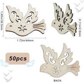 GORGECRAFT 50Pcs Unfinished Wood Bird Pieces Wooden Christmas Tree Decorations Bisque Hollow Out Blank Cutout Wooden Dove Ornaments Pendants for Wedding Birthday Party Hanging Gift Decor