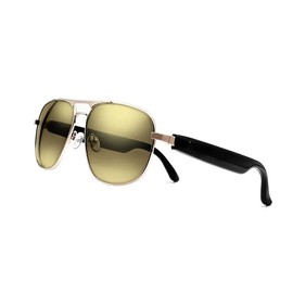 Intelligente Brille Wireless Bluetooth 5.3 mit Kopfhörer Freisprecheinrichtung Musik Fotografie C PC + CTA+TR90+Nylon 1 Set, gold, 145