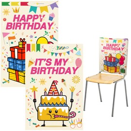 FOGWOWO Set of 2 Back to School Happy Birthday Chair Covers for Classroom 16.5x22.4 Inch Student Birthday Classroom Seat Cover Reusable Washable Party Decorations for Teachers School Celebration