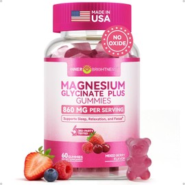 Magnesium Glycinate Plus Gummies 860mg, Sugar-Free, Non-GMO, Gluten-Free, Magnesium Gummies for Adults & Kids, Sleep, Relaxation & Focus, Magnesium Supplement for Women, Mixed Berry Flavor, 60 Count