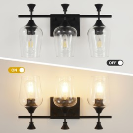 UnicozoHome Bathroom Vanity Light, 3 Light Bathroom Light Fixture Over Mirror, Bathroom Wall Lamp with Clear Glass, Modern Matte Black Vanity Lighting Fixtures for Bathroom, Bedroom, Hallway
