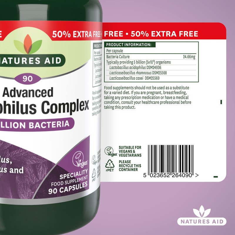 Natures Aid Acidophilus Complex, 5 Billion Bacteria, 90 Capsules (Lactobacillus